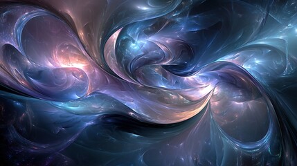 Obraz premium Abstract swirling nebula glows with cool blues and warm pinks creating a mesmerizing cosmic scene.. AI Generated