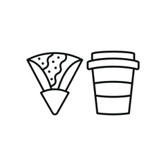 Drink and crepe set icon represents a delightful café and dessert experience, perfect for bakery branding, French patisserie menus, street food promotions, and gourmet food visuals.