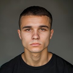 Obraz premium guy in black shirt on grey background.