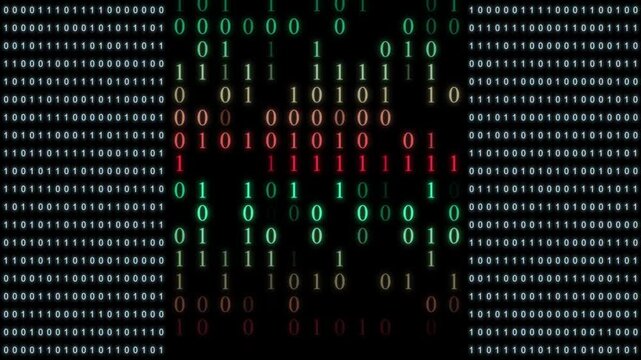 Binary code running on a computer display