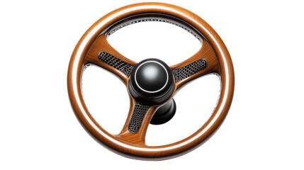 Wooden steering wheel with transparent background, perfect for car enthusiasts