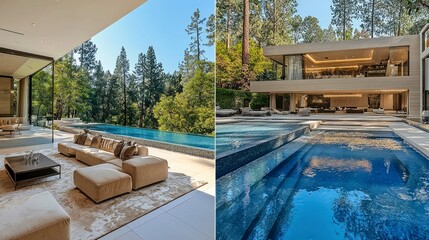 Obraz premium Luxury Modern Villa with Infinity Pool and Stunning Forest Views: A Dream Home in Secluded Nature