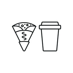 Drink and crepe set icon represents a delightful café and dessert experience, perfect for bakery branding, French patisserie menus, street food promotions, and gourmet food visuals.
