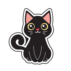 Black cat sticker in sitting position