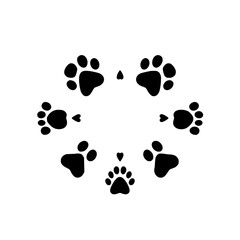 Paw Prints Heart Design: Pet Love Symbol, Cute Animal Tracks, Black and White Graphic, Simple Vector Icon, Sweet Pet Print