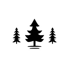 Three stylized pine trees, minimalist nature illustration. Simple graphic design, perfect for logos, prints and decorations.
