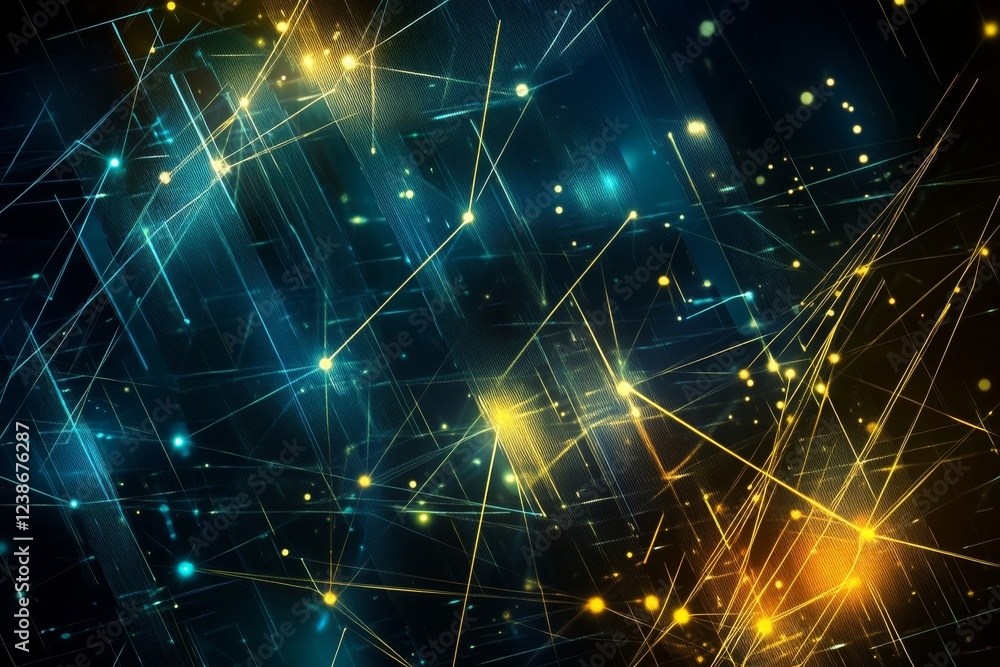 Poster abstract network connections: a digital universe of glowing lines and nodes