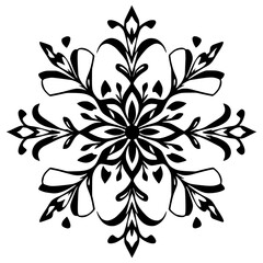 Elegant Black and White Floral Mandala Design: Symmetrical Flower Pattern, Vintage Lace, Decorative Graphic, Abstract Line Art, Vector Illustration