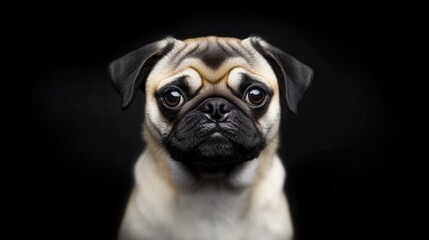 Obraz premium Charming Pug Portrait Against Dark Background with Expressive Eyes