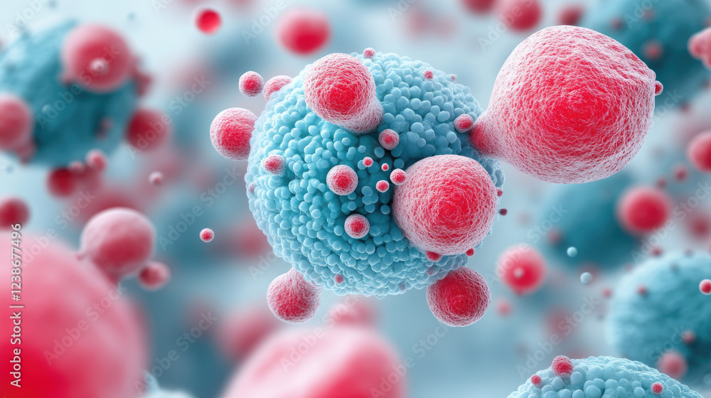 Poster detailed texture illustration of tumor under electron microscope in a laboratory setting for scienti