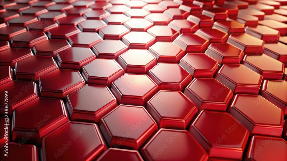 Leinwandbilder Abstract Red Hexagon Pattern  A Seamless Geometric Background of Shiny, 3D Shapes