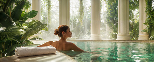 Thermal Spa Bliss: Woman Relaxing in Healing Waters