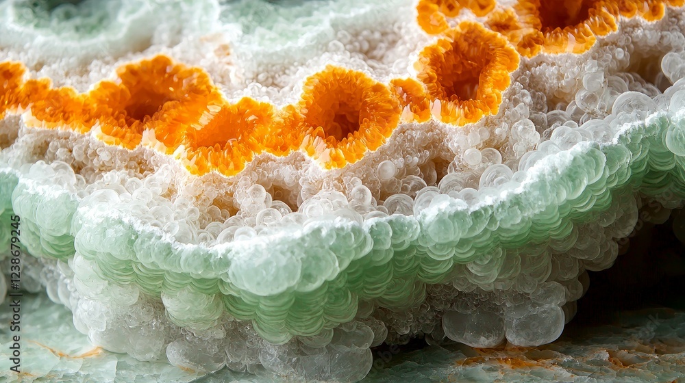 Poster mesmerizing close-up of a colorful geode: unveiling nature's artistic wonders in vibrant hues and in