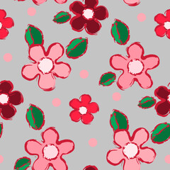 Vector - doodle flowers with leaves deamless pattern.