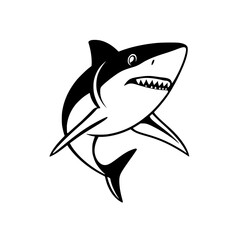 Majestic Shark: Apex Predator of the Ocean Depths. A powerful black and white illustration of a shark, symbolizing power, nature, and the wild.