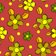 Vector - doodle flowers with leaves deamless pattern.