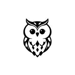 Cute Owl: Black and White Geometric Bird Illustration. Perfect logo for wildlife, nature, or animal-themed designs.