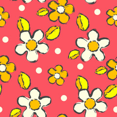 Vector - doodle flowers with leaves deamless pattern.