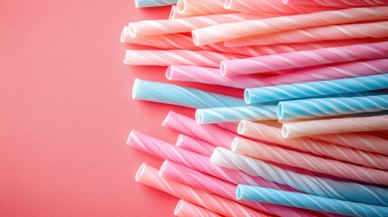 Colorful Twisted Straws Arranged on Pink Background