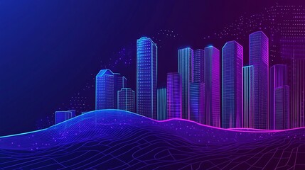Futuristic urban landscape digital city graphic design neon colors aerial view modern aesthetics