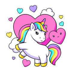 Print with unicorn. Happy birthday party design.