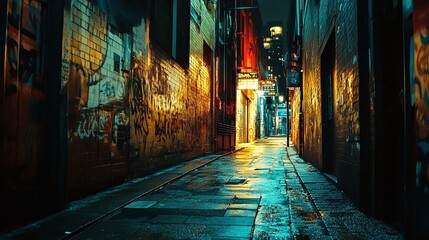 Fototapeta premium Urban night walk through an alley cityscape photography evening perspective mystery