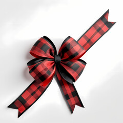 Red and black buffalo plaid gift bow and ribbon isolated 