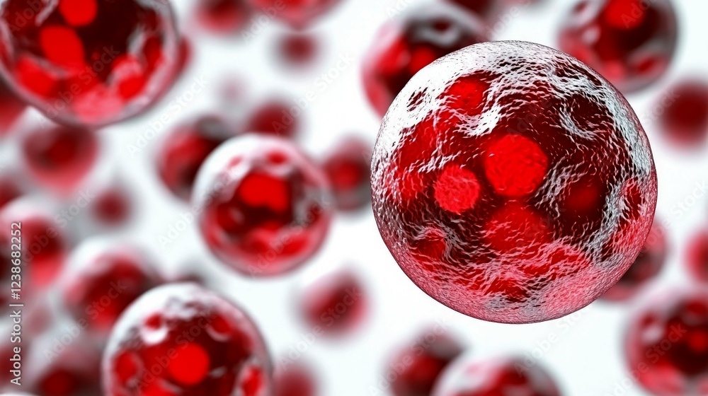 Poster microscopic view of red cells: exploring cellular structures and biological processes in science and