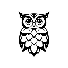 Majestic Owl: Black and White Bird Illustration, Wildlife, Nature, Vector Graphic, Cute Animal Drawing