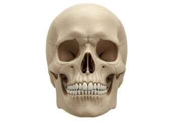 Obraz premium Realistic human skull with detailed features isolated on white background