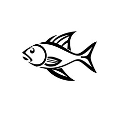 Stylized Fish: Black and White Aquatic Creature Illustration. Perfect for marine-themed designs, nature prints, and aquatic life projects.