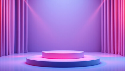 Purple Stage with Illuminated Platform and Curtains