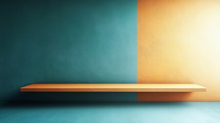Teal and Orange Wall with Empty Shelf