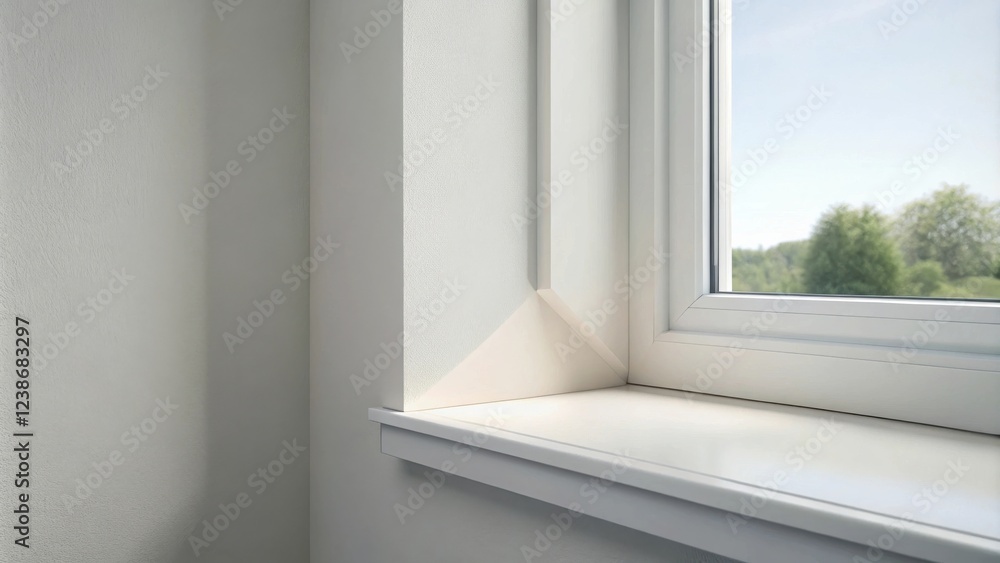 Poster modern white window frame detail and window sill in a room corner