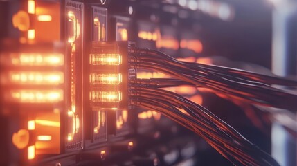 Futuristic 3D Rendered Visualization of a Worldwide Internet Hub with Fiber Cables Branching Out