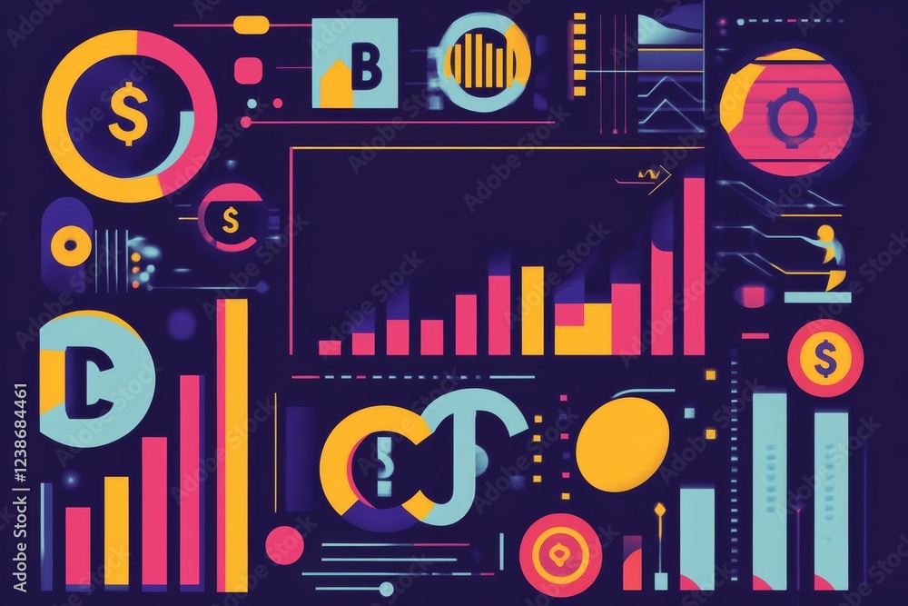 Poster financial data visualization: abstract colorful chart design
