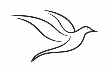 Flying Bird Silhouette Icon - Minimalist Black Vector on White Background.