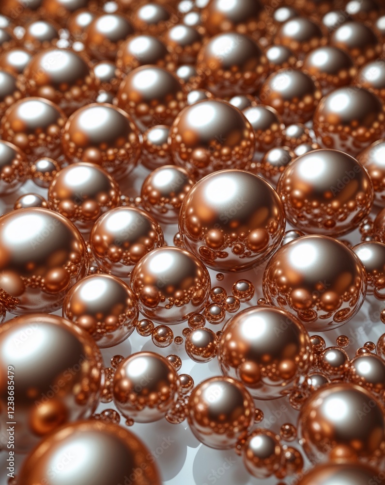 Poster bronze warm metallic spheres forming dynamic circular clusters abstract background