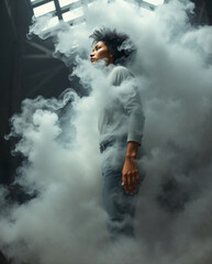 Fototapeta premium A Man's Head Overflowing with Clouds of Thoughts, concept image