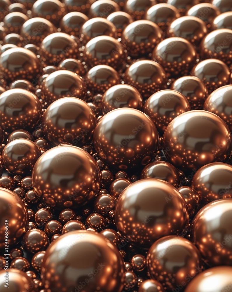 Poster bronze warm metallic spheres forming dynamic circular clusters abstract background