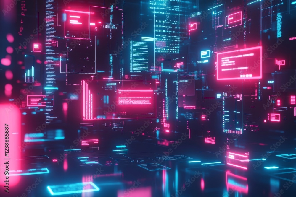 Aufkleber neon digital matrix: a cyberpunk dreamscape of code and data