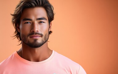 Obraz premium handsome man smiling with a mustache and a causal t-shirt