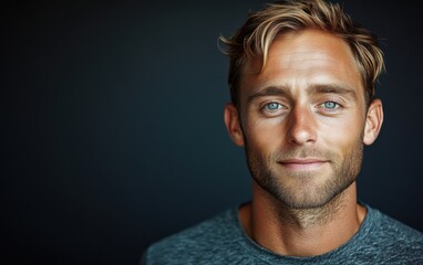 Obraz premium handsome man smiling with a mustache and a causal t-shirt