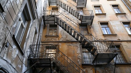 metal staircase on the facade of the building.