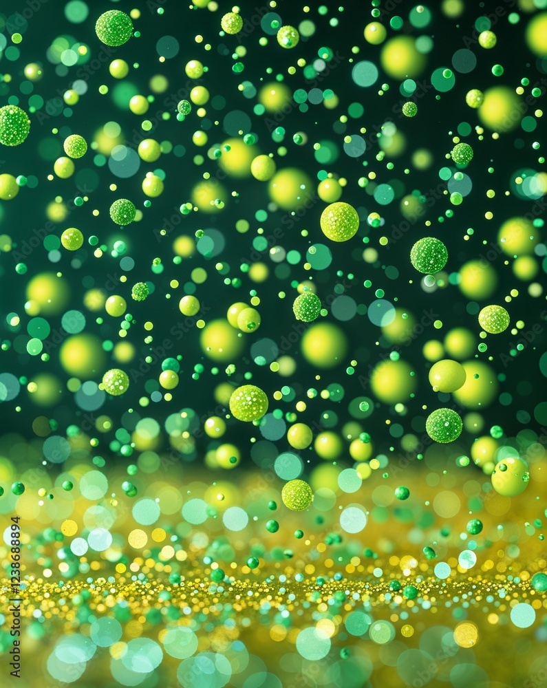 Poster chartreuse bright yellow green floating particles with a soft glowing blur abstract bokeh glitter co