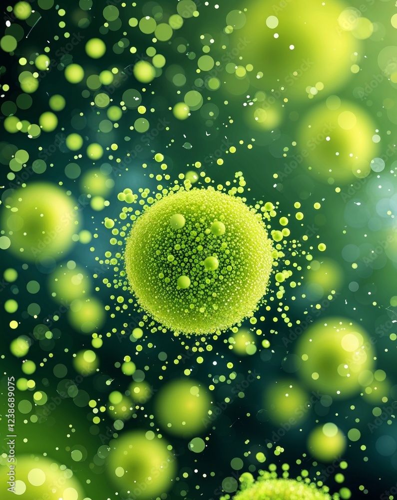 Poster chartreuse bright yellow green floating particles with a soft glowing blur abstract bokeh glitter co