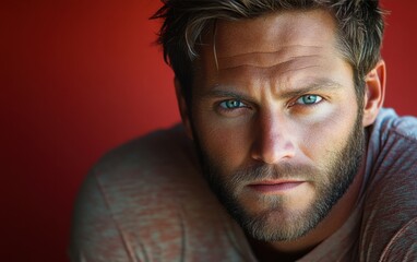 Obraz premium handsome man smiling with a mustache and a causal t-shirt