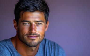 Fototapeta premium handsome man smiling with a mustache and a causal t-shirt