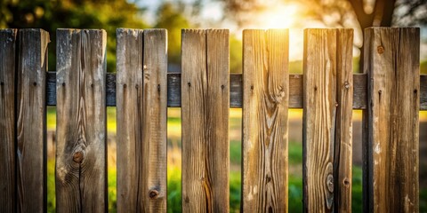 Rustic Wooden Fence at Golden Hour, Showing Natural Wood Grain and Texture