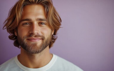 Fototapeta premium handsome man smiling with a mustache and a causal t-shirt